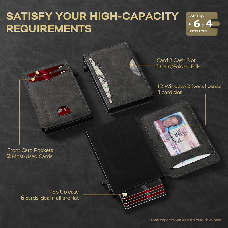 RUNBOX Slim Card Wallet for Men with ID Window – Minimalist RFID Wallet, Pop-Up Function, Ultra Thin Design, Metal Business Card Case Holds 8+ Cards, Gifts for Men, Men's Accessories - Image 2